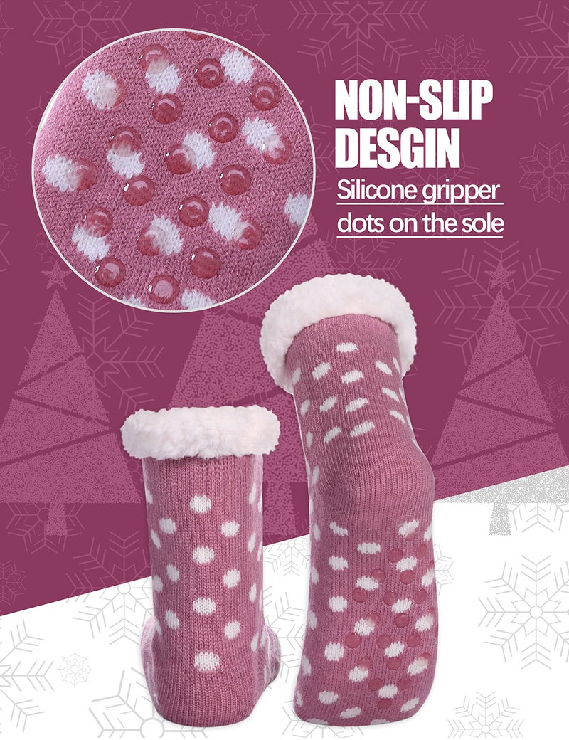 LINEMIN Girls Boys Warm Slipper Socks Child Cozy Soft Fleece Lined Thick Sherpa Winter Indoor Christmas Socks (4-7 Years, Purple Unicorn) - Image 3