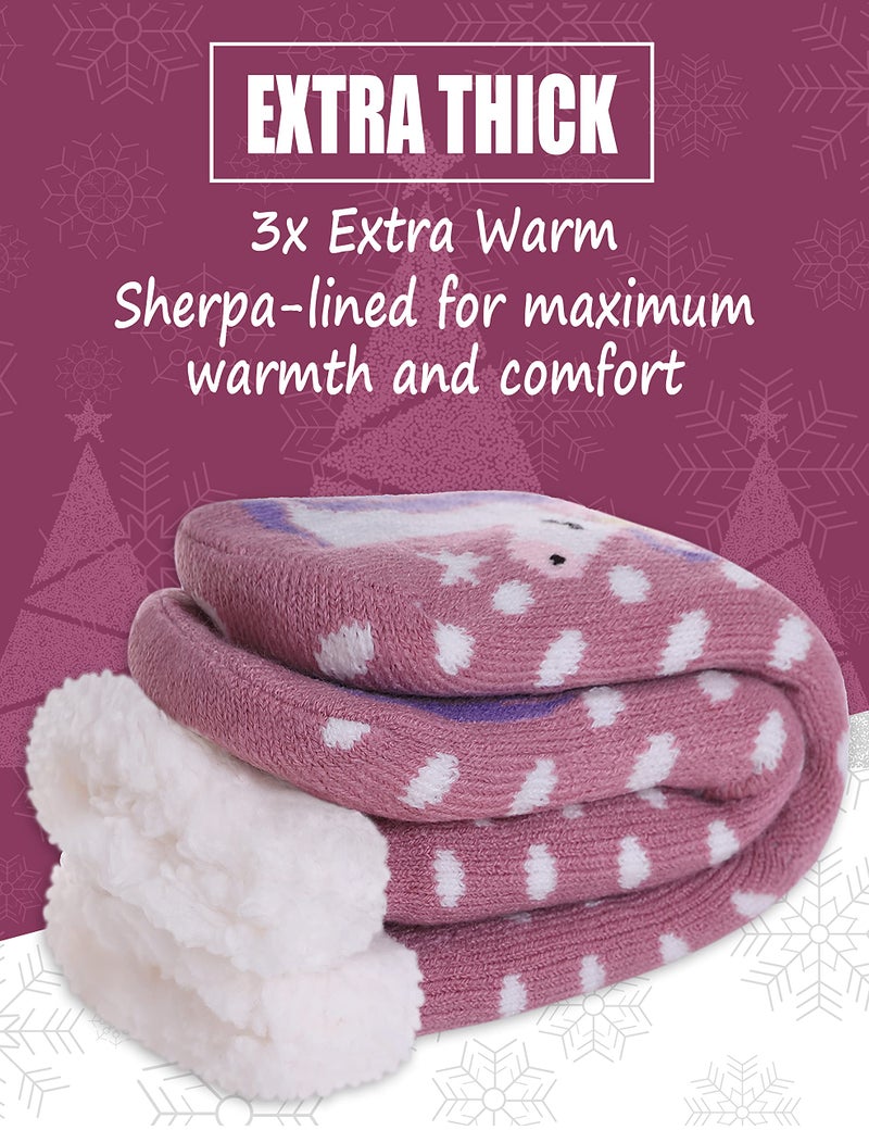 LINEMIN Girls Boys Warm Slipper Socks Child Cozy Soft Fleece Lined Thick Sherpa Winter Indoor Christmas Socks (4-7 Years, Purple Unicorn) - Image 2
