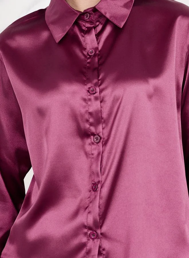 Take Two Satin Solid Long Sleeve Shirt
