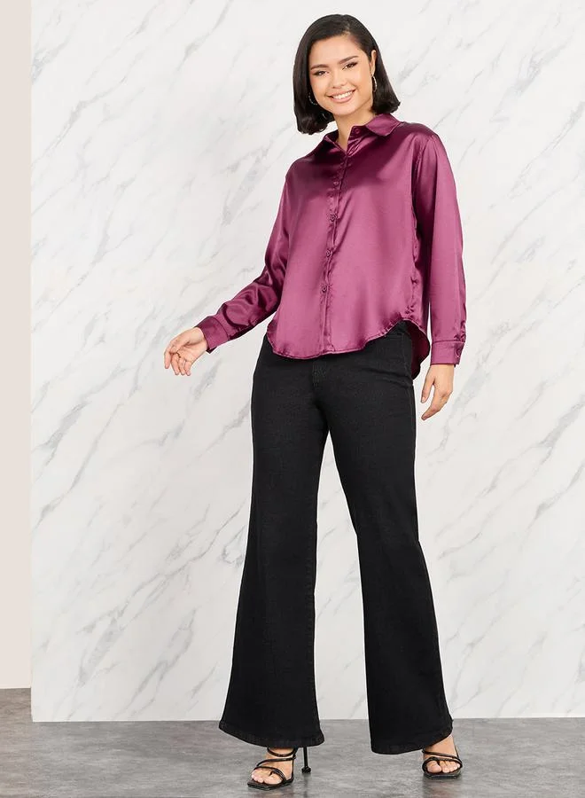Take Two Satin Solid Long Sleeve Shirt