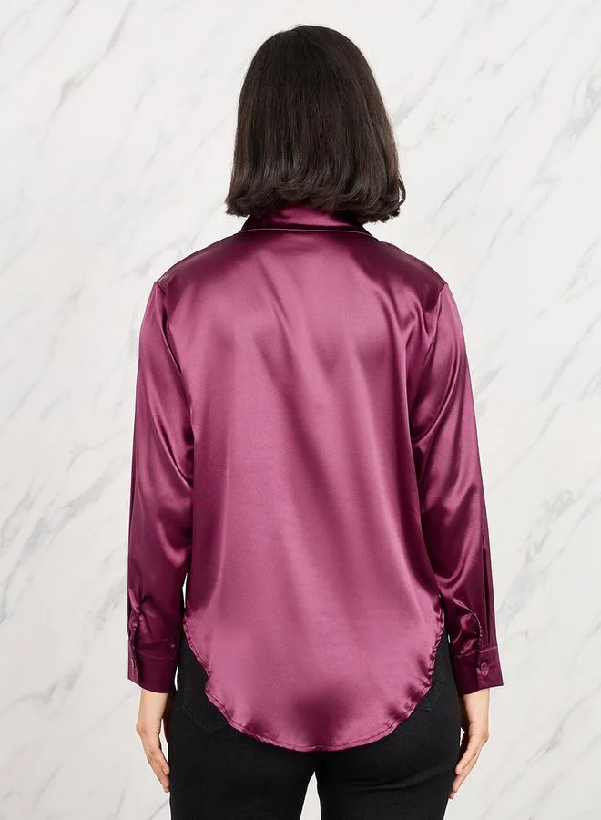 Take Two Satin Solid Long Sleeve Shirt