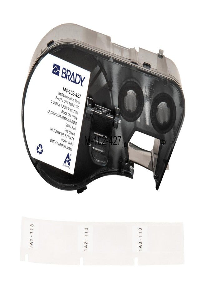 Brady Authentic (M4-102-427) Self-Laminating Vinyl Wrap Around Labels 1.25" H x 0.5" W Black on White, Clear, 200 Labels. for use with the BMP41, BMP51, and M511 Label Printers - Image 1