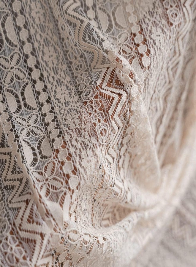 JOOJA 63 inch Length 2 Panels Set Rod Pocket Farmhouse Beige Crochet Semi Sheer Lace Boho Curtains, Vintage Cotton Tassel Window Treatment for Bedroom Living Room 59x63 - Image 4