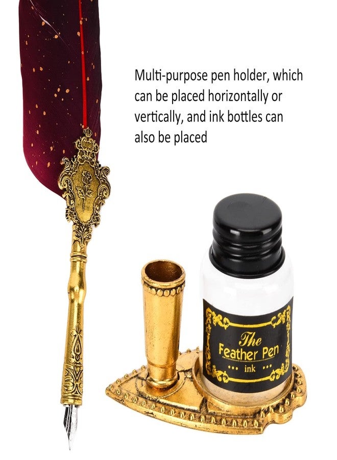 KIRA Feather Quill Pen, Calligraphy Wood Dip Pen, Retro Quill Pen and Ink Set and Gift Writing Stamp Set With Pen Holder,Ink,Wax Seal,Tea Wax,Melting Spoon, Envelope Opening Tool & 5 Nibs (Red) - Image 5