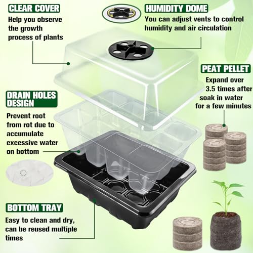 Halatool 4 Pack Seed Starter Tray with 50 PCS Peat Pellets, 48 Cells Black Seeding Starter Trays for Organic Seed Starter Soil Pods for Planting Vegetables Plants Flowers - Starting Seeds Kit - Image 3