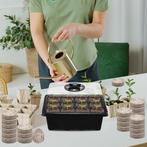 Halatool 4 Pack Seed Starter Tray with 50 PCS Peat Pellets, 48 Cells Black Seeding Starter Trays for Organic Seed Starter Soil Pods for Planting Vegetables Plants Flowers - Starting Seeds Kit - Image 5