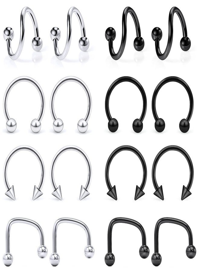 Hoeudjo 16g Lip Rings Stainless Steel Snake Bite Piercing Jewelry Labret Jewelry Medusa Piercing Jewelry Spiral Barbell Helix Tragus Earrings Hoop Horseshoe Septum Ring Cartilage Piercings, Metal - Image 1