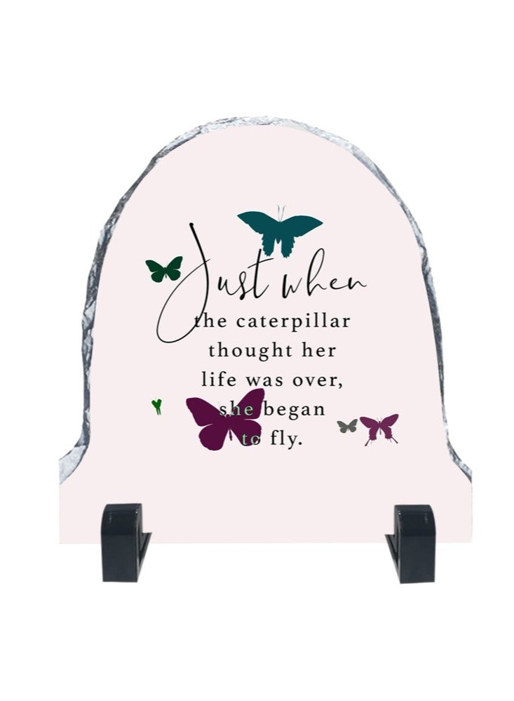 Service Zone Protective Printed White Rock Shape Marble Photo Frame for Table Top Just When Caterpillar Thought Her Life Was Over She Began To Fly - Image 1