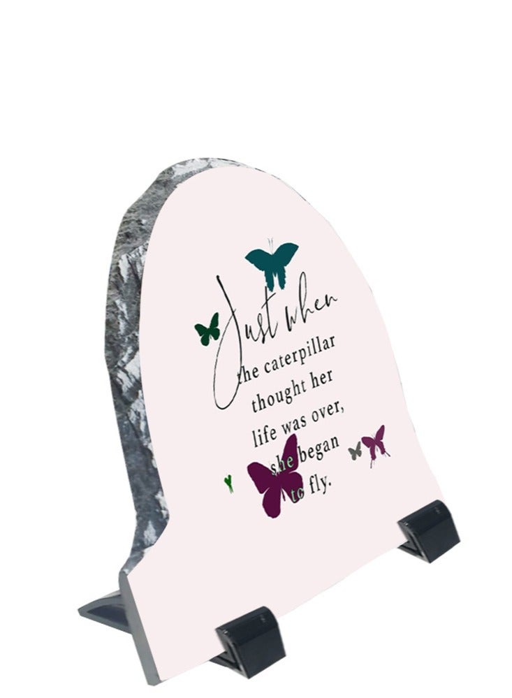 Service Zone Protective Printed White Rock Shape Marble Photo Frame for Table Top Just When Caterpillar Thought Her Life Was Over She Began To Fly - Image 2