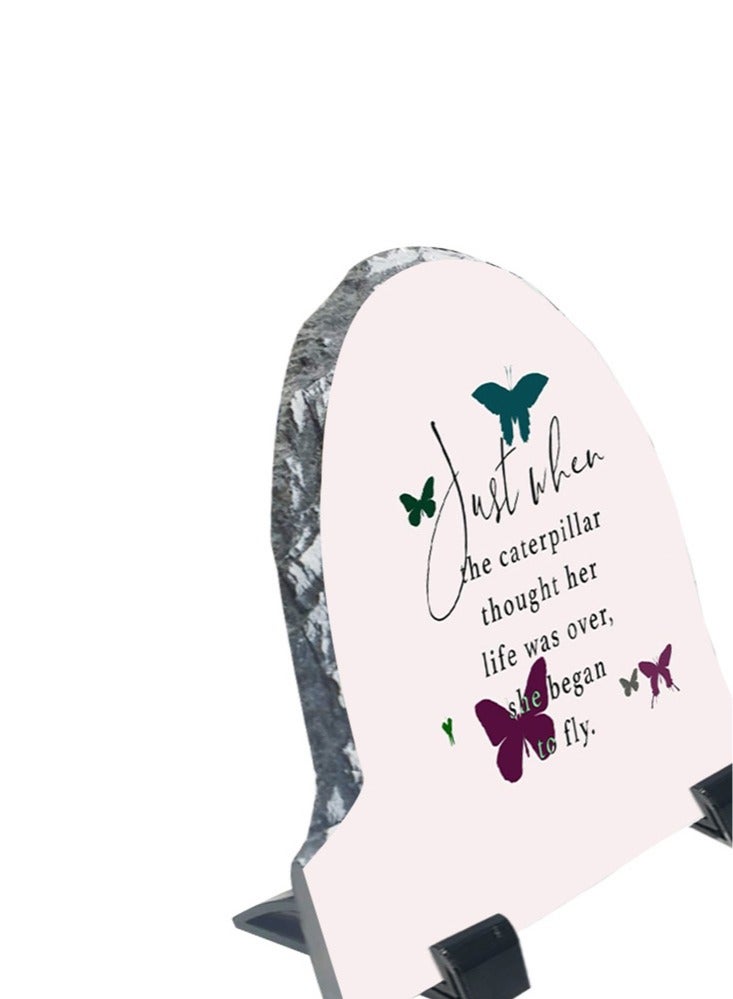 Service Zone Protective Printed White Rock Shape Marble Photo Frame for Table Top Just When Caterpillar Thought Her Life Was Over She Began To Fly - Image 3