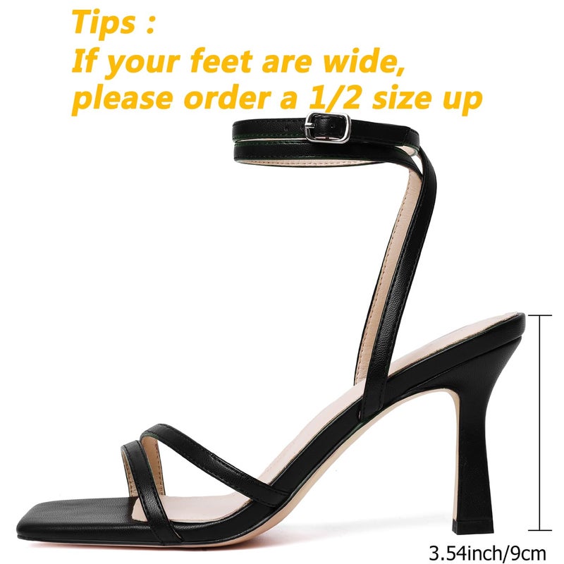 Mostrin Black Womens Sandals Strappy Lace Up Ankle Strap Heels Square Open Toe Stiletto High Heeled Sandals for Wedding, Prom, Party, Daily Size 8 - Image 4
