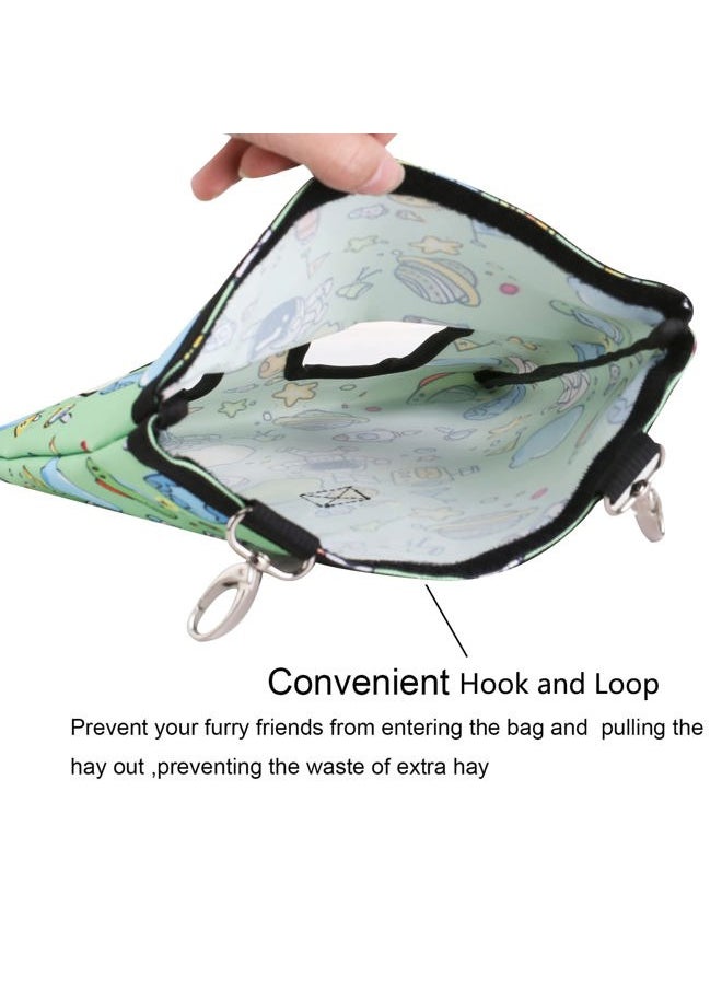 lenpestia Rabbit Hay Feeder Bag Guinea Pigs Hanging Hay Rack Manger Holder Dispenser Small Animal Feeder Storage Pouch for Bunny Chinchilla Hamster (Pattern Green, 2 Windows)  - Image 4