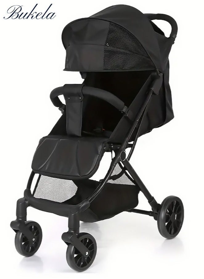 عربست عربة أطفال، عربة سفر قابلة للطي بلمسة واحدة، عجلات دوارة 360 درجة، مسند ظهر قابل للإمالة متعدد الأوضاع، مظلة كبيرة مع نافذة سقفية، مسند قدم قابل للتعديل، إطار من سبائك الألومنيوم، قابلة للطي بشكل مدمج، مناسبة للأطفال حديثي الولادة وحتى الأطفال الصغار - Image 1