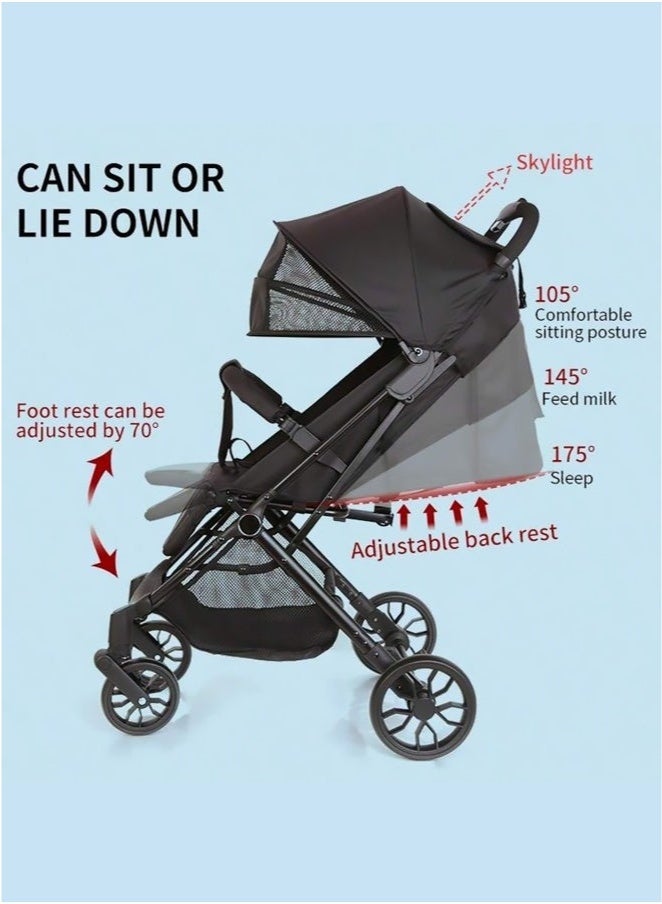 عربست عربة أطفال، عربة سفر قابلة للطي بلمسة واحدة، عجلات دوارة 360 درجة، مسند ظهر قابل للإمالة متعدد الأوضاع، مظلة كبيرة مع نافذة سقفية، مسند قدم قابل للتعديل، إطار من سبائك الألومنيوم، قابلة للطي بشكل مدمج، مناسبة للأطفال حديثي الولادة وحتى الأطفال الصغار - Image 4