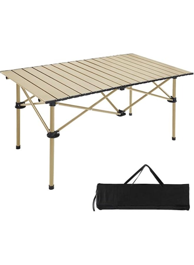 طاولة تخييم قابلة للطي محمولة من الالومنيوم مع شنطة حمل للنزهات والطبخ والحديقة والمشي لمسافات طويلة والسفر حتى 60 كجم - 95 × 55 × 50 سم، بيج من جوي ارت - Image 1
