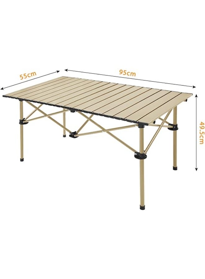 طاولة تخييم قابلة للطي محمولة من الالومنيوم مع شنطة حمل للنزهات والطبخ والحديقة والمشي لمسافات طويلة والسفر حتى 60 كجم - 95 × 55 × 50 سم، بيج من جوي ارت - Image 2