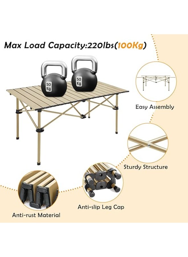 طاولة تخييم قابلة للطي محمولة من الالومنيوم مع شنطة حمل للنزهات والطبخ والحديقة والمشي لمسافات طويلة والسفر حتى 60 كجم - 95 × 55 × 50 سم، بيج من جوي ارت - Image 4