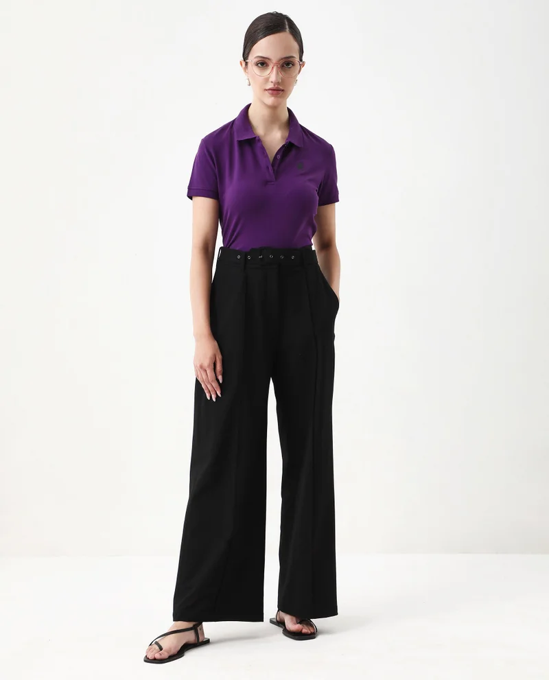 Rareism Women's Collar Button Plain Polo