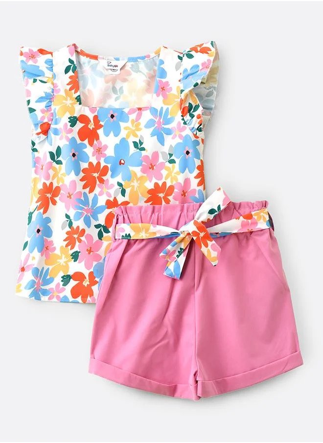بيبي كلو Floral Print Ruffle Top &  Shorts Set