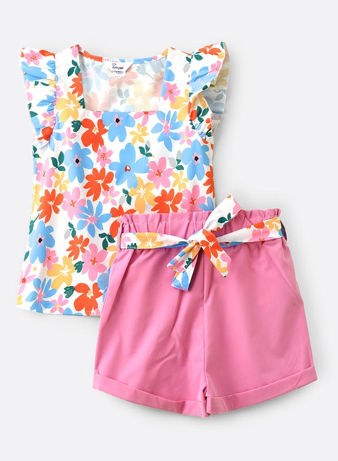 babyqlo Floral Print Ruffle Top &  Shorts Set - Image 1
