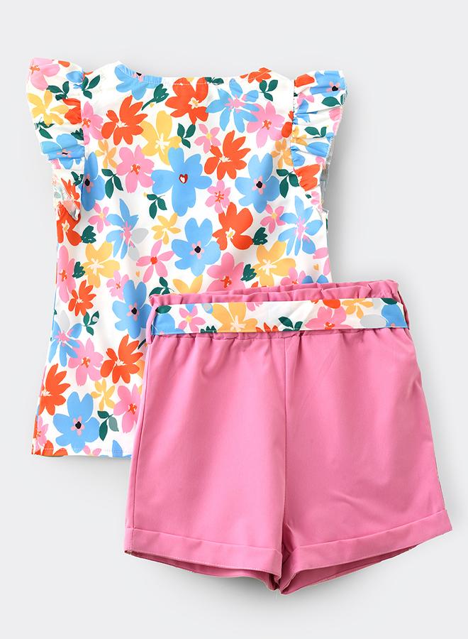 babyqlo Floral Print Ruffle Top &  Shorts Set - Image 2