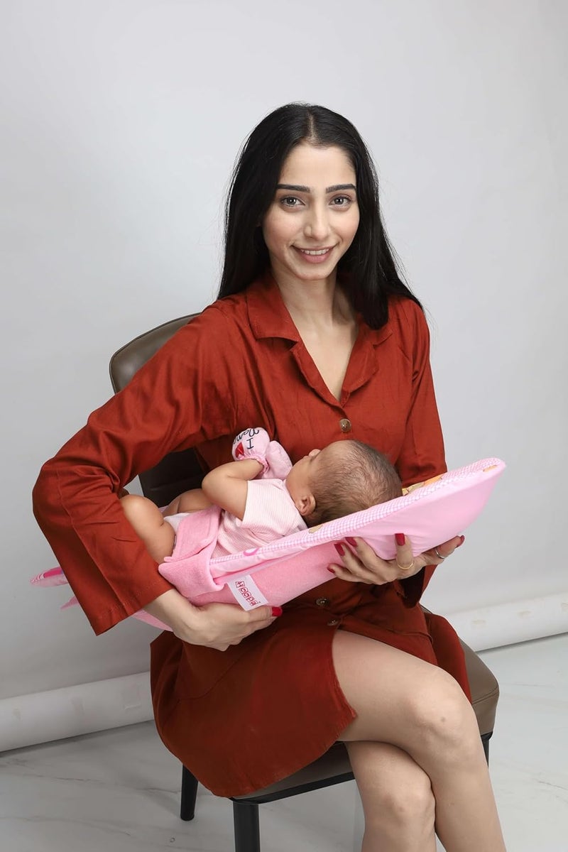 HOOPA وسادة تغذية HOOPA 2 في 1 باللون الوردي للرضع | وسادة للرضاعة | حاملة للرضع | حاملة للمولود الجديد | وسادة للرضاعة | حاملة مائلة (باللون الوردي للرضع) - Image 3