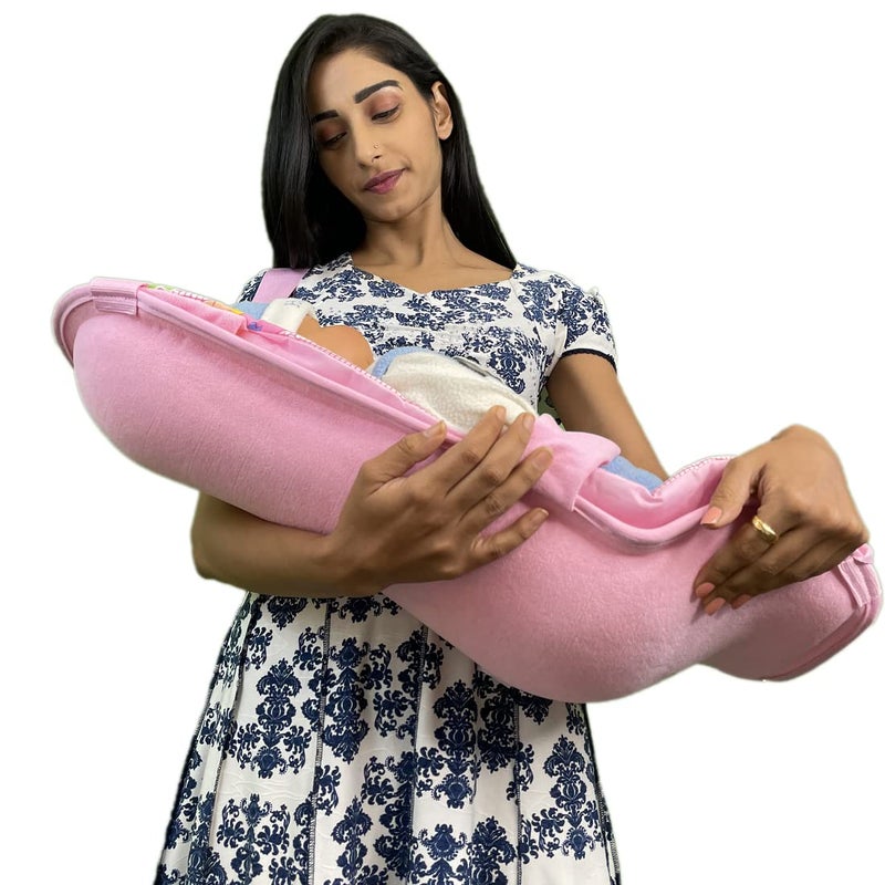 HOOPA وسادة تغذية HOOPA 2 في 1 باللون الوردي للرضع | وسادة للرضاعة | حاملة للرضع | حاملة للمولود الجديد | وسادة للرضاعة | حاملة مائلة (باللون الوردي للرضع) - Image 4