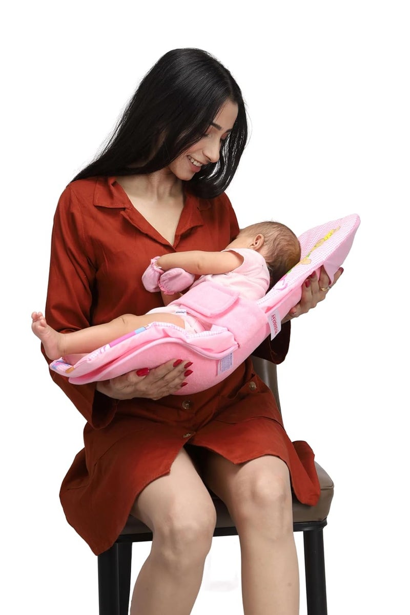 HOOPA وسادة تغذية HOOPA 2 في 1 باللون الوردي للرضع | وسادة للرضاعة | حاملة للرضع | حاملة للمولود الجديد | وسادة للرضاعة | حاملة مائلة (باللون الوردي للرضع) - Image 1