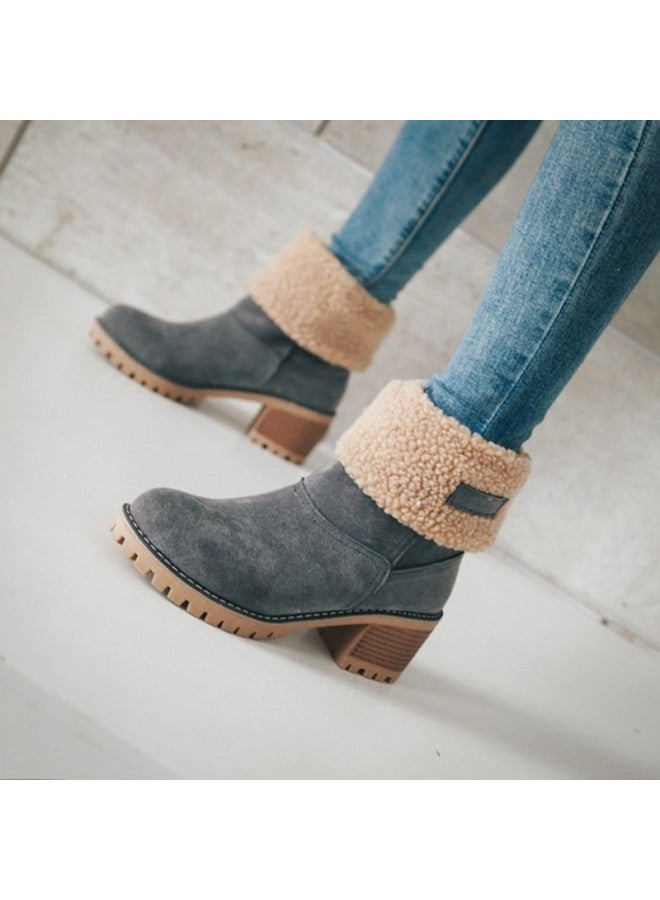 And Winter Europe And The United States In The Tube Thick Heel Suede Snow Boots 43 Yards Large Size Cotton Shoes