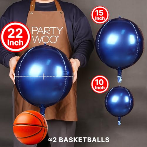 PartyWoo Navy Blue Foil Balloons 20pcs Different Sizes Pack of 22 15 10 Inch Large Round Foil 4D Inflatable Mirror Ball Mylar Balloons for Graduation Men Birthday Space Themed Party Decorations - Image 5