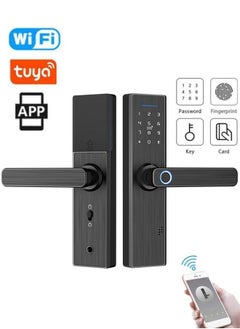 Arabest Tuya Smart Lock Fingerprint Lock Door Lock Keypad Door Lock with Handle Fingerprint Electronic Deadbolt Black  - Image 1