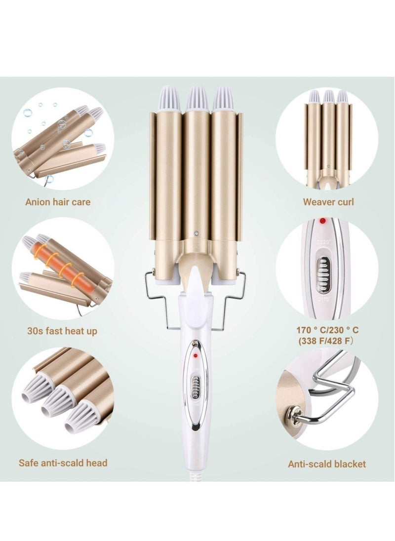 ELTRAZONE 3 Barrel Curling Iron Wand Hair Waver Curler Iron, 1 Inch (25mm) Ceramic Tourmaline Triple Barrels, Crimper Hair Iron Hair Waving Styling Tool for Deep Waves  - Image 5