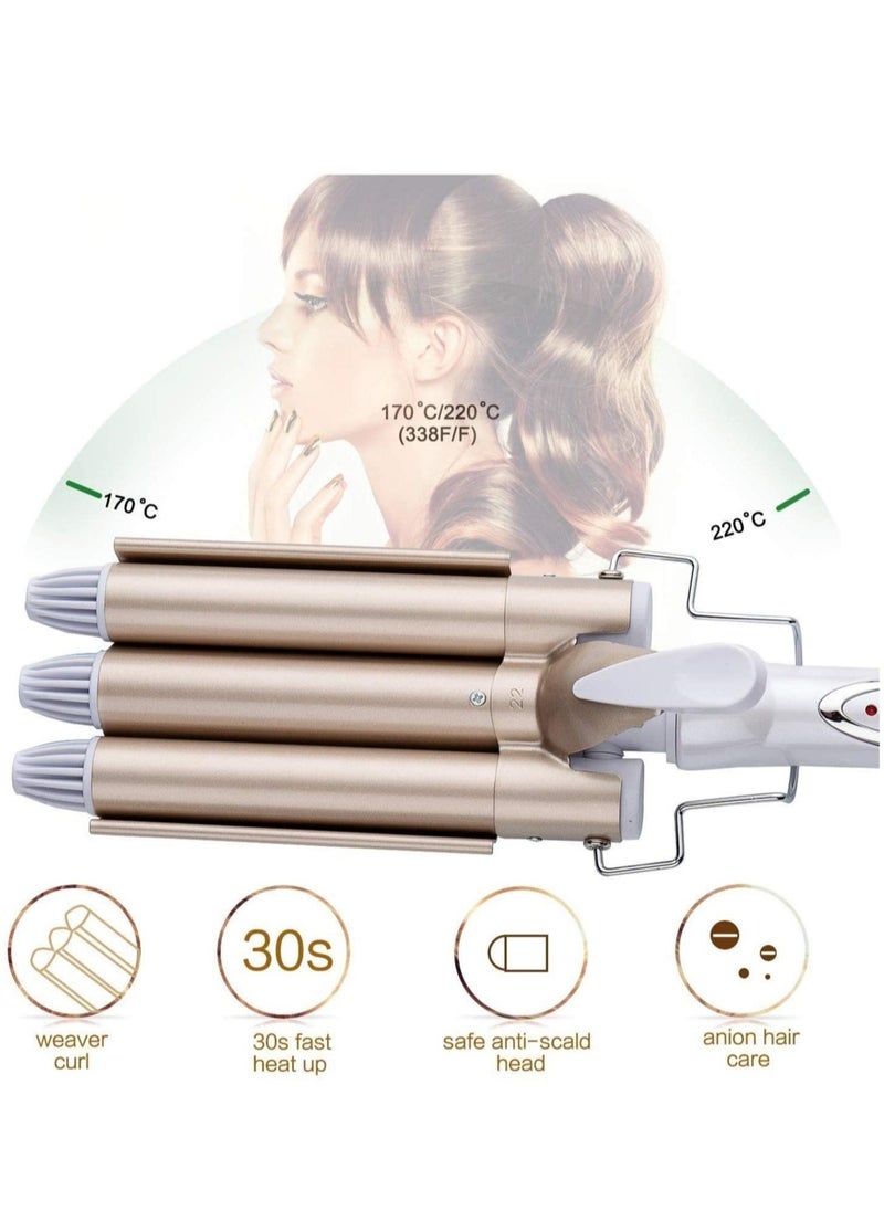 ELTRAZONE 3 Barrel Curling Iron Wand Hair Waver Curler Iron, 1 Inch (25mm) Ceramic Tourmaline Triple Barrels, Crimper Hair Iron Hair Waving Styling Tool for Deep Waves  - Image 4