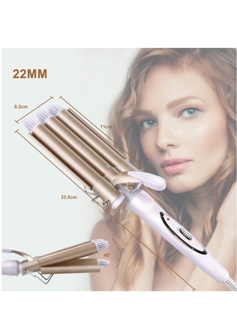 ELTRAZONE 3 Barrel Curling Iron Wand Hair Waver Curler Iron, 1 Inch (25mm) Ceramic Tourmaline Triple Barrels, Crimper Hair Iron Hair Waving Styling Tool for Deep Waves  - Image 3