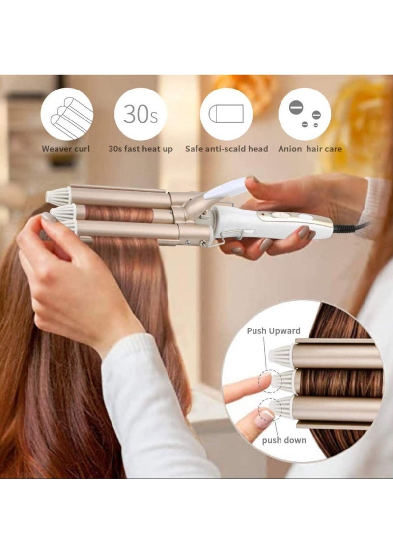 ELTRAZONE 3 Barrel Curling Iron Wand Hair Waver Curler Iron, 1 Inch (25mm) Ceramic Tourmaline Triple Barrels, Crimper Hair Iron Hair Waving Styling Tool for Deep Waves  - Image 2