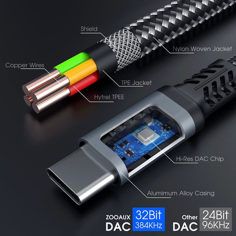 ZOOAUX محول ZOOAUX USB C، محول سماعات وشاحن مزدوج USB C، كابل دنجلي صوتي 2 في 1 من نوع C مع دعم الشحن السريع PD 60W لمكالمات الموسيقى لجهاز Pixel 4 3 XL، Galaxy S23 S22 S21 S20، Xperia - Image 4