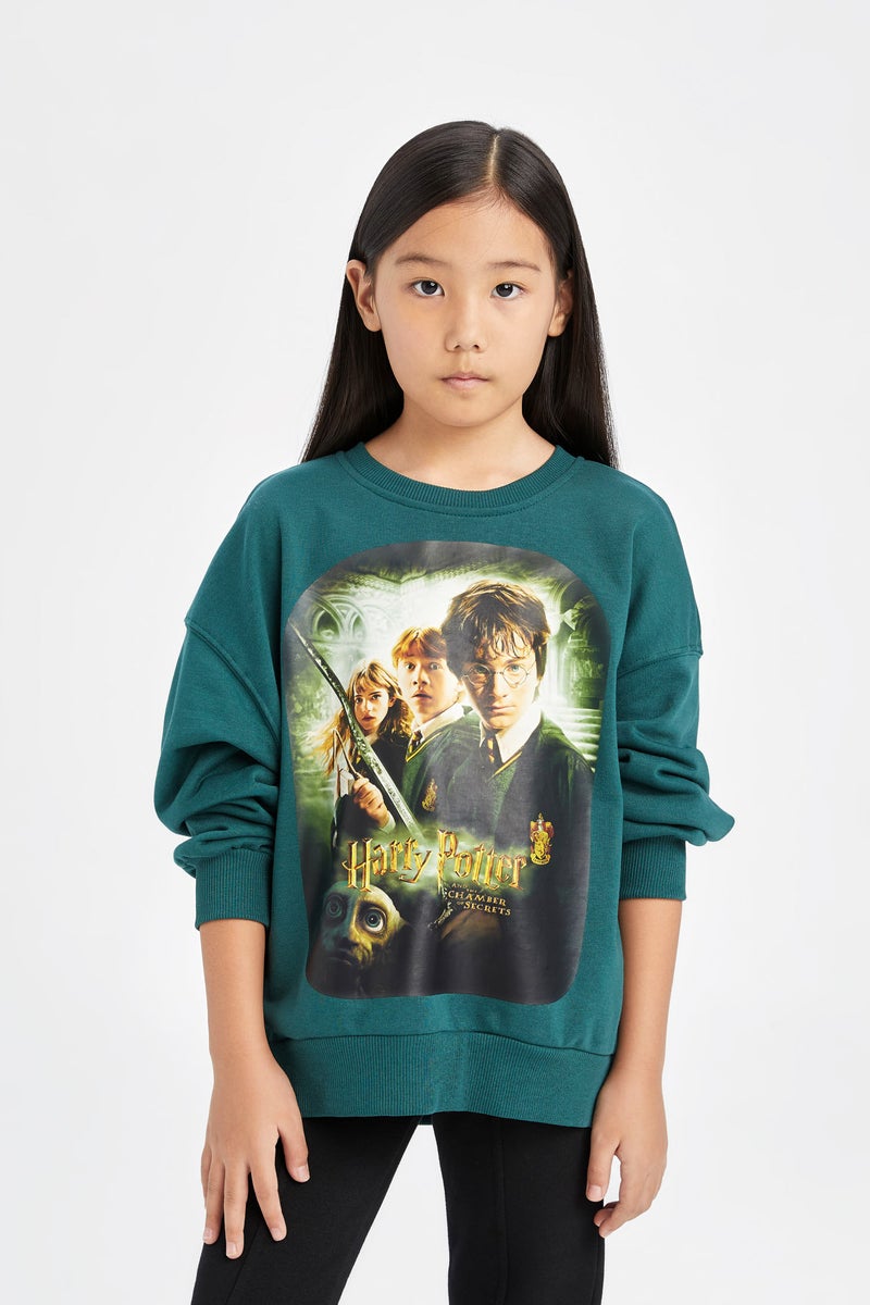DeFacto Green Girl Girl Harry Potter Oversize Sweatshirt Casual - Image 3
