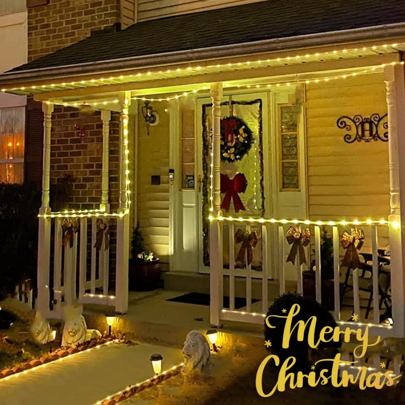 QITONG Warm White Solar Christmas Lights, 2 Pack Each 33ft 100 LED Rope Light for Outside, 8 Modes Fairy Lights in Clear Thin Tube - Image 3