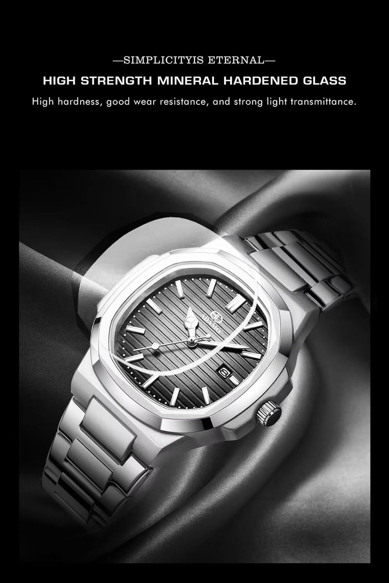 ADAMO Quartz Analog Grey Square Shape Date Dial Stainless Steel Strap Watch for Men-891SSM15 - Image 5
