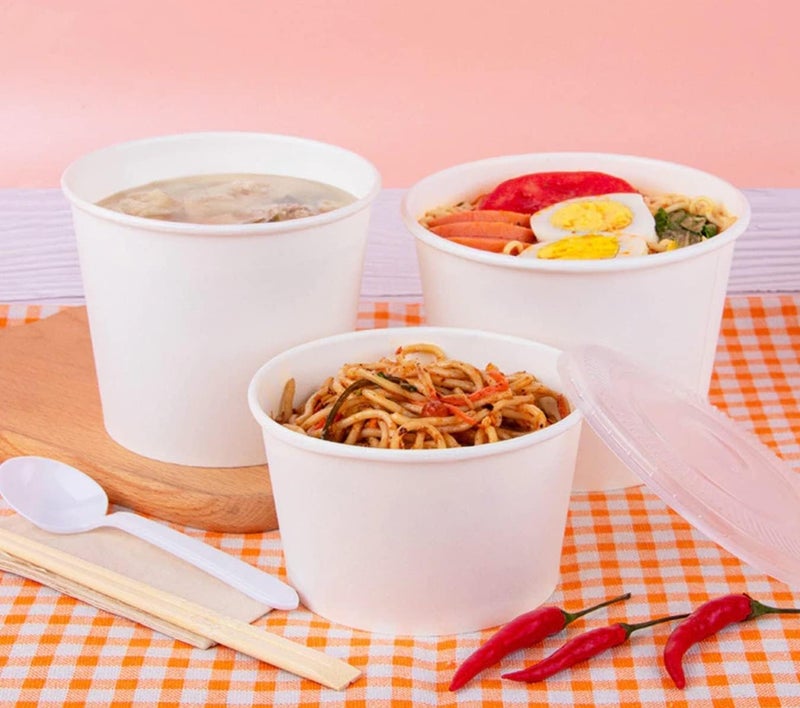 SHOP  SHOPPEE SHOP & SHOPPEE Disposable Thick-Walled Hard Craft Hard Paper Food Container Bowl/Tub with lid - 350 ml (Pack of 50, White) - Image 4