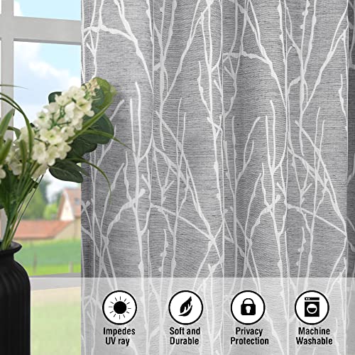 Pitalk Dark Grey Curtains 84 Inches Long for Living Room 2 Panels Back Tab Pocket Tree Branch Forest Woodland Pattern Semi Blackout Gray Curtain for Bedroom Aesthetic French Country Spring Decor 52x84 Length - Image 5
