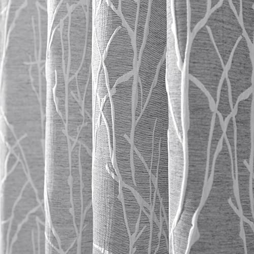 Pitalk Dark Grey Curtains 84 Inches Long for Living Room 2 Panels Back Tab Pocket Tree Branch Forest Woodland Pattern Semi Blackout Gray Curtain for Bedroom Aesthetic French Country Spring Decor 52x84 Length - Image 1