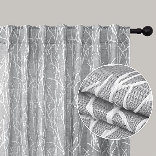 Pitalk Dark Grey Curtains 84 Inches Long for Living Room 2 Panels Back Tab Pocket Tree Branch Forest Woodland Pattern Semi Blackout Gray Curtain for Bedroom Aesthetic French Country Spring Decor 52x84 Length - Image 3