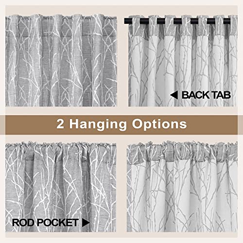 Pitalk Dark Grey Curtains 84 Inches Long for Living Room 2 Panels Back Tab Pocket Tree Branch Forest Woodland Pattern Semi Blackout Gray Curtain for Bedroom Aesthetic French Country Spring Decor 52x84 Length - Image 4