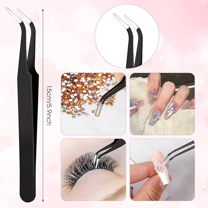 Prasacco أداة اختيار الراينستون من براساكو - أداة تطبيق الراينستون - قلم شمعي مزدوج الطرف - أدوات فن الأظافر DIY مع 4 رؤوس شمع إضافية و 1 ملقط للقيام بذلك بنفسك باللون الوردي - Image 2