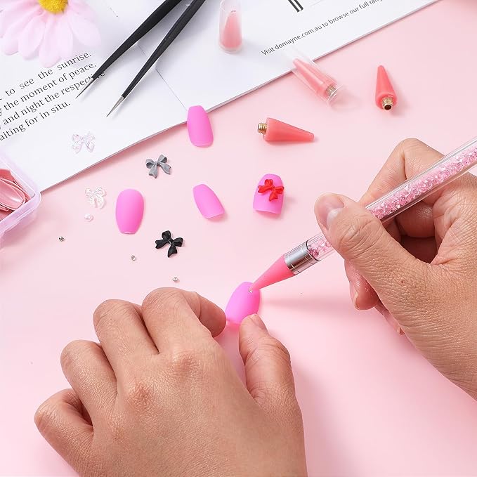Prasacco أداة اختيار الراينستون من براساكو - أداة تطبيق الراينستون - قلم شمعي مزدوج الطرف - أدوات فن الأظافر DIY مع 4 رؤوس شمع إضافية و 1 ملقط للقيام بذلك بنفسك باللون الوردي - Image 5