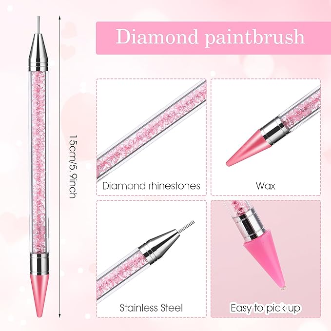 Prasacco أداة اختيار الراينستون من براساكو - أداة تطبيق الراينستون - قلم شمعي مزدوج الطرف - أدوات فن الأظافر DIY مع 4 رؤوس شمع إضافية و 1 ملقط للقيام بذلك بنفسك باللون الوردي - Image 3