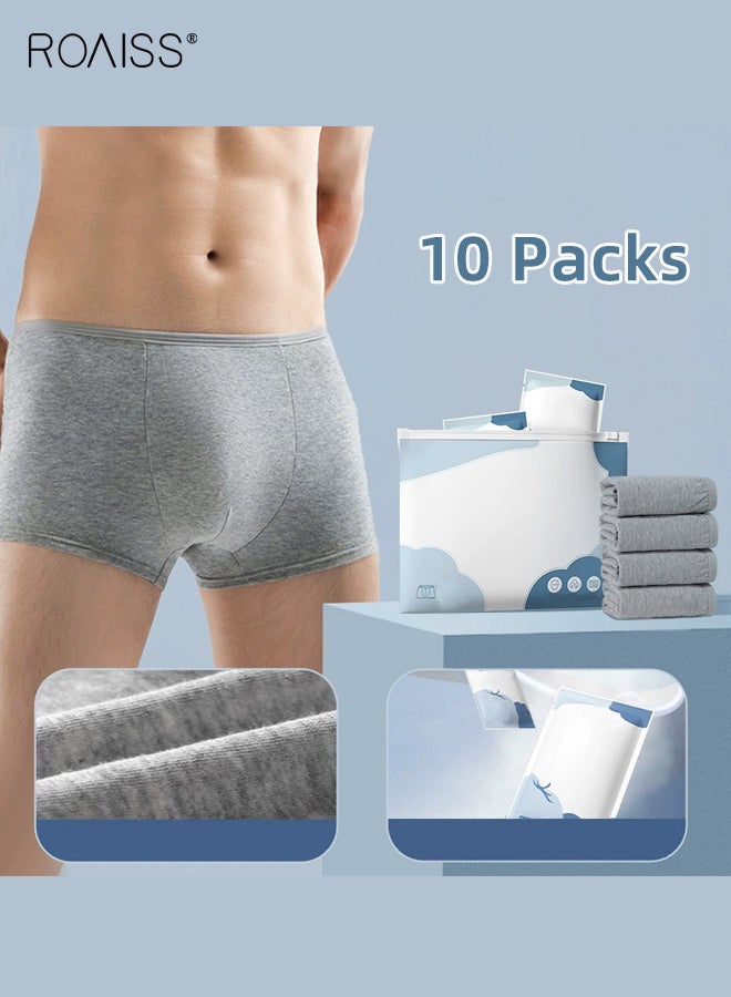 roaiss 10 Pairs Men's Disposable Briefs, Polyester-Cotton Boxer Briefs Travel-Friendly, No-Wash, Portable, Sterile Large Size Boxer Shorts Daily Disposable, Gray - Image 1