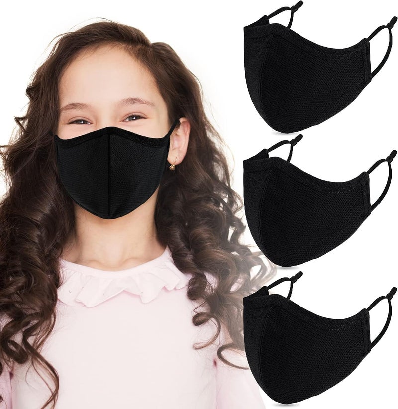 Breathable 3Ply Cloth Face Mask Reusable Adjustable Ear Loops Washable Black Cotton Masks for TeensSmall Face Women Pack of 4 Black