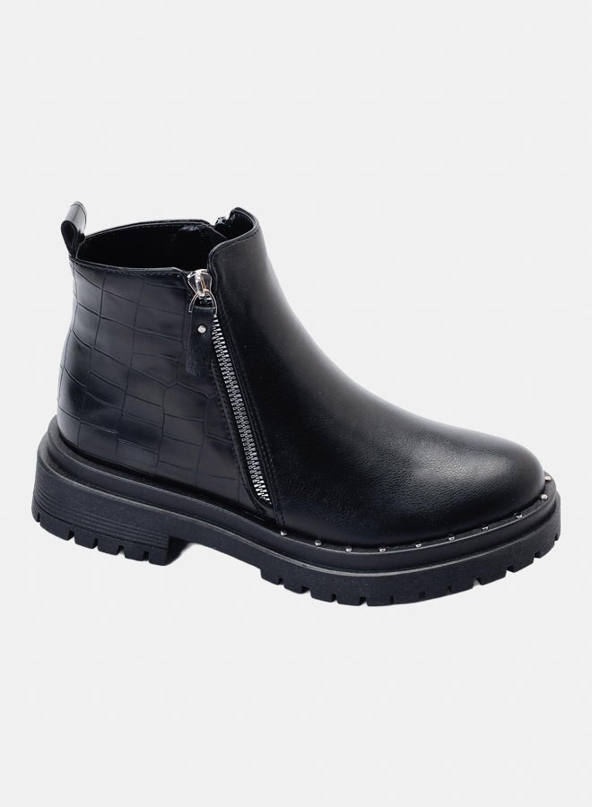 XO Style Leather Ankle Boot - Black - Image 1